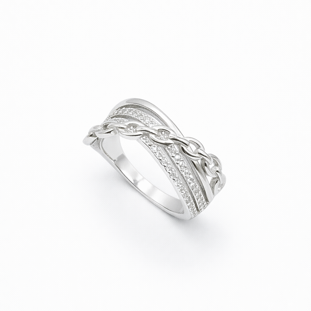 Pavé Chain Link Crossover Band Ring from TimelessWhims, view 1
