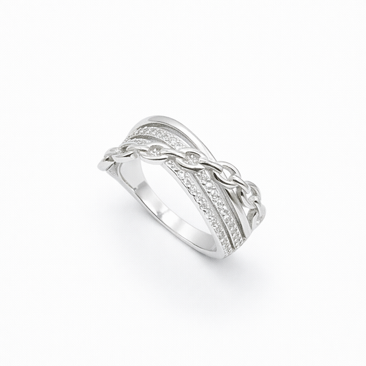 Pavé Chain Link Crossover Band Ring from TimelessWhims, view 1