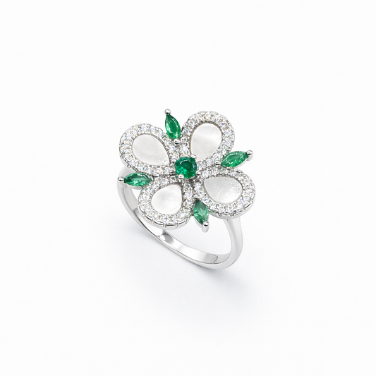Mother of Pearl Emerald Floral Cocktail Ring from TimelessWhims, view 1