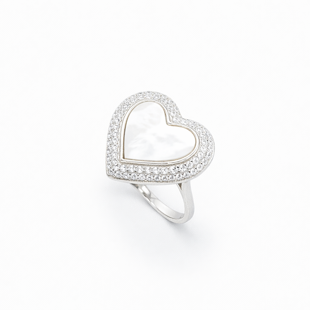 Mother of Pearl Heart Pavé Cocktail Ring from TimelessWhims, view 1