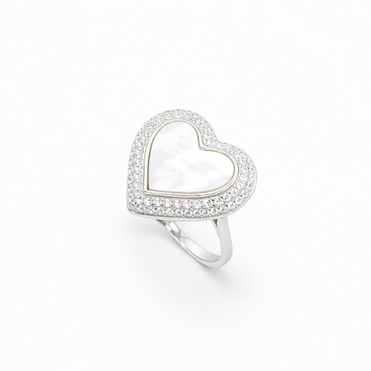 Mother of Pearl Heart Pavé Cocktail Ring from TimelessWhims, view 1