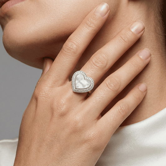 Mother of Pearl Heart Pavé Cocktail Ring from TimelessWhims, view 2