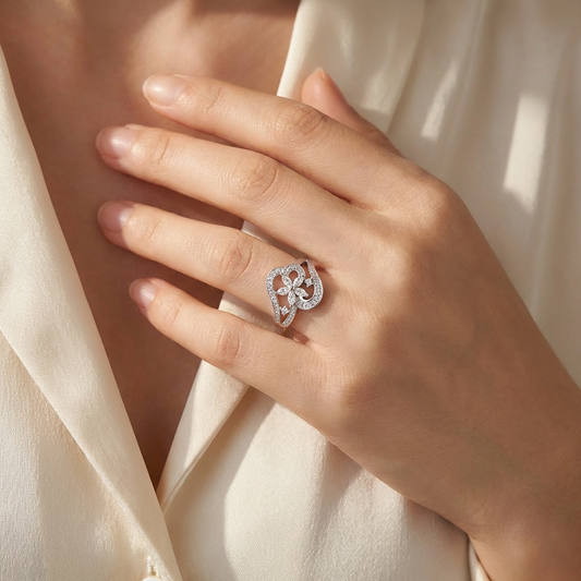 Marquise Floral Scroll Open-Work Ring from TimelessWhims, view 2