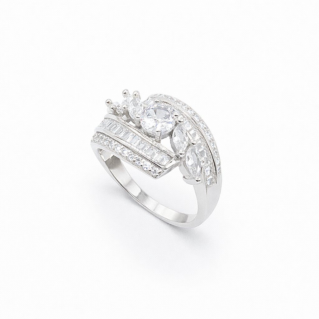 Three Stone Marquise Baguette Channel Bypass Ring from TimelessWhims, view 1