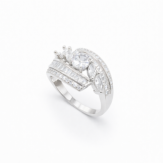 Three Stone Marquise Baguette Channel Bypass Ring from TimelessWhims, view 1