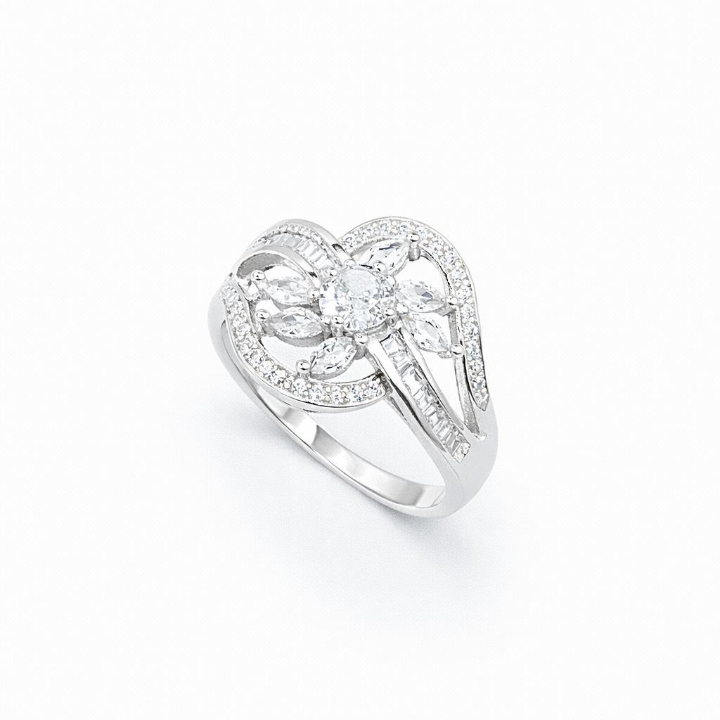 Marquise Floral Open-Work Heart Scroll Ring from TimelessWhims, view 1