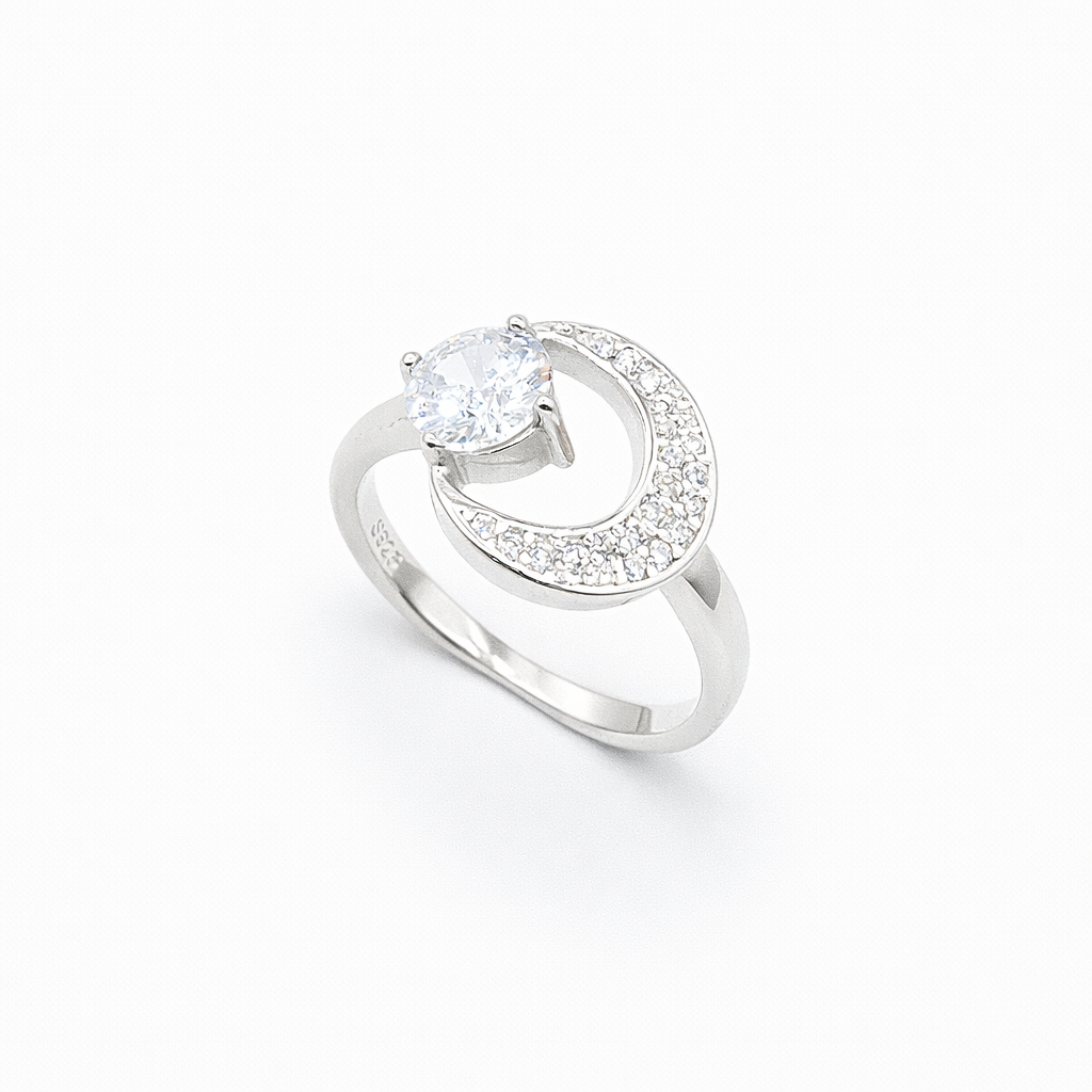 Round Solitaire Crescent Moon Pavé Ring from TimelessWhims, view 1