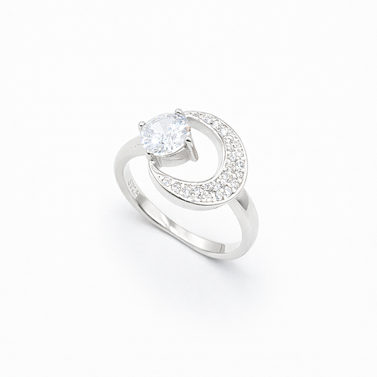Round Solitaire Crescent Moon Pavé Ring from TimelessWhims, view 1