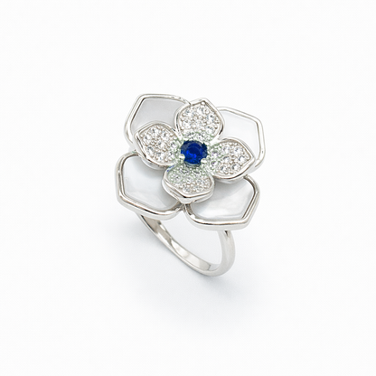 Mother of Pearl Magnolia Sapphire Centre Ring from TimelessWhims, view 1