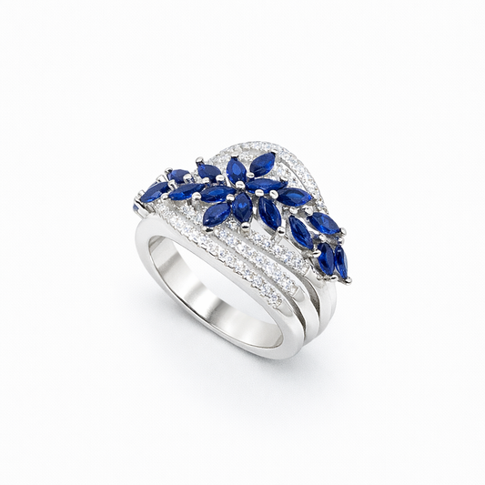 Sapphire Marquise Double Floral Multi-Rail Pavé Band Ring from TimelessWhims, view 1