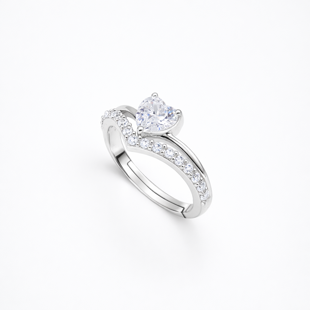 Heart Solitaire Chevron Pavé Bypass Ring from TimelessWhims, view 1