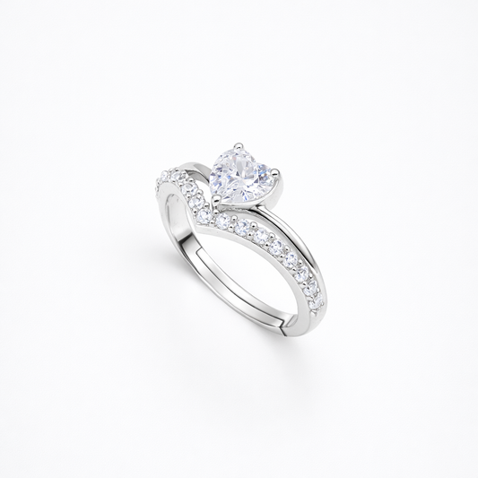 Heart Solitaire Chevron Pavé Bypass Ring from TimelessWhims, view 1