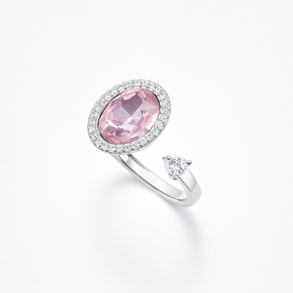 Oval Pink Crystal Halo Open Bypass Ring from TimelessWhims, view 1