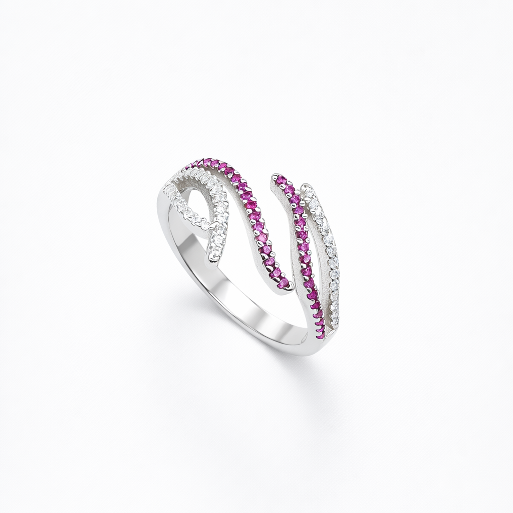 Ruby White Pavé Dual Wave Open-Work Band Ring from TimelessWhims, view 1