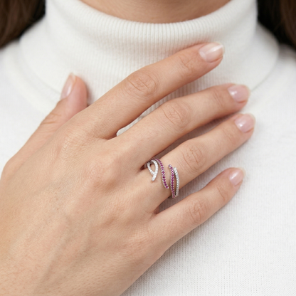 Ruby White Pavé Dual Wave Open-Work Band Ring from TimelessWhims, view 2