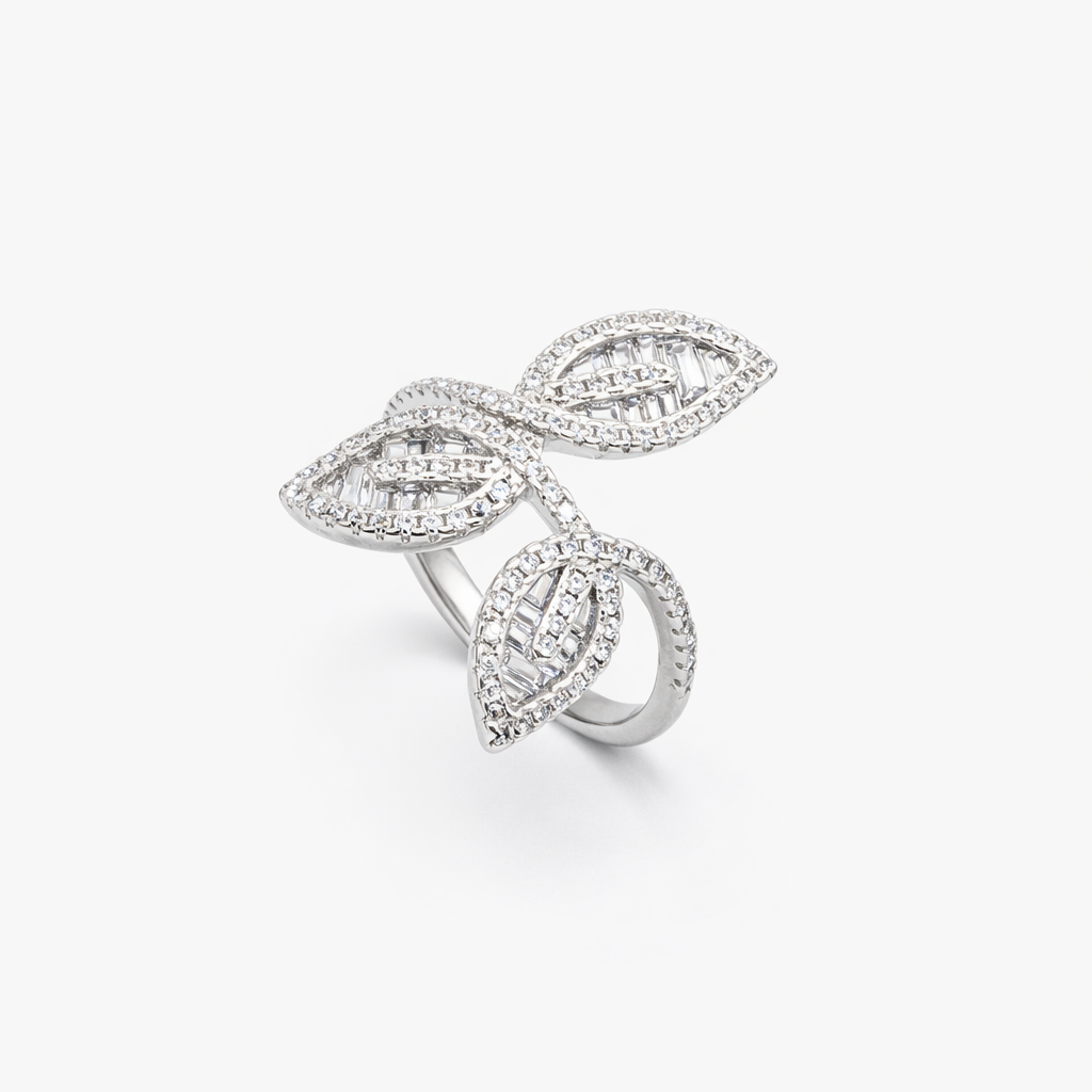 Triple Baguette Leaf Open-Work Bypass Ring from TimelessWhims, view 1