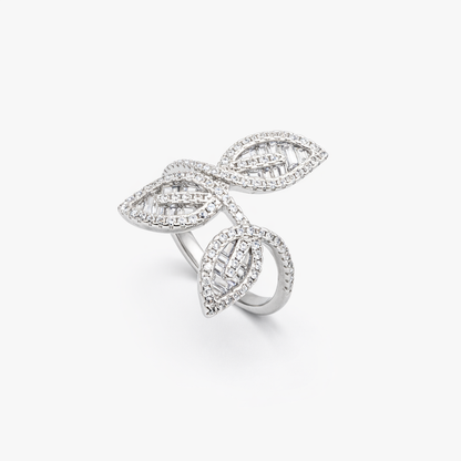 Triple Baguette Leaf Open-Work Bypass Ring from TimelessWhims, view 1