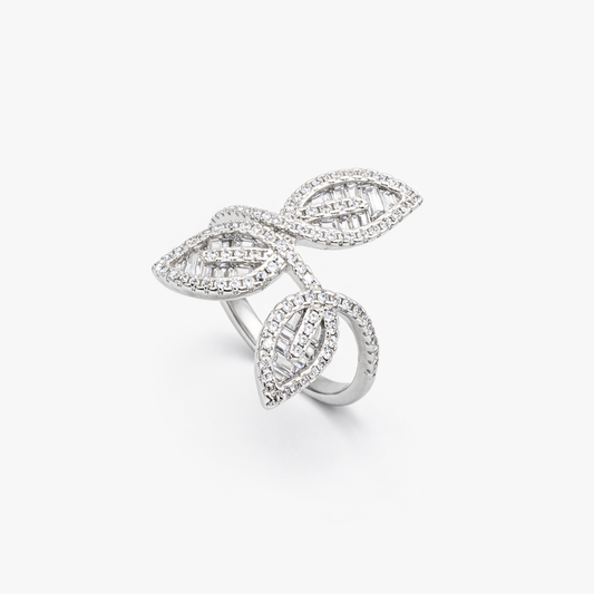 Triple Baguette Leaf Open-Work Bypass Ring from TimelessWhims, view 1