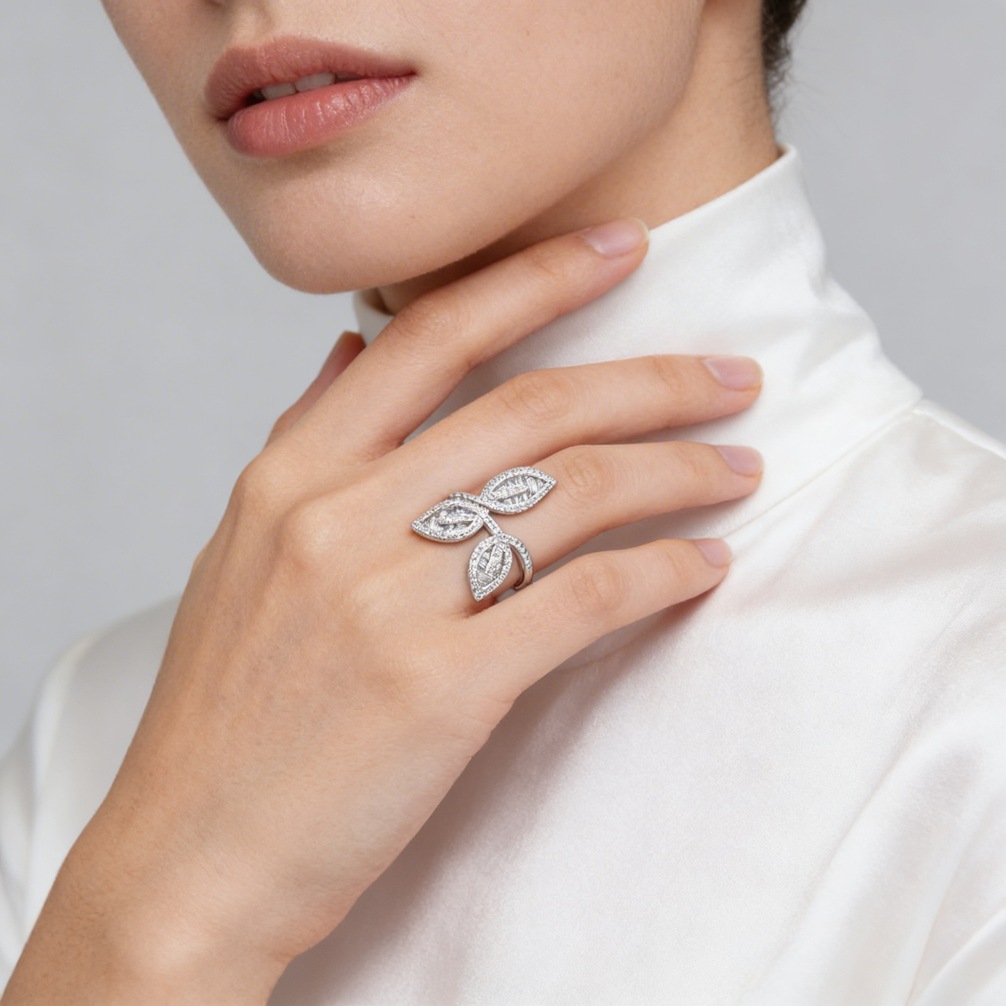 Triple Baguette Leaf Open-Work Bypass Ring from TimelessWhims, view 2