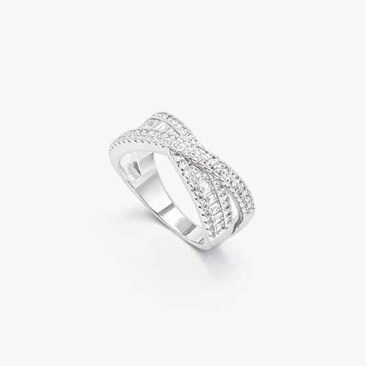 Baguette PavÃ© Triple Crossover Band Ring