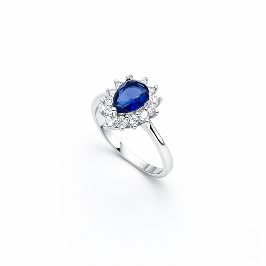 Pear Sapphire Sunburst Cluster Halo Ring from TimelessWhims, view 1