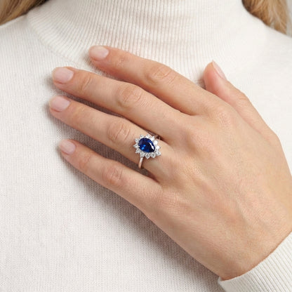 Pear Sapphire Sunburst Cluster Halo Ring from TimelessWhims, view 2