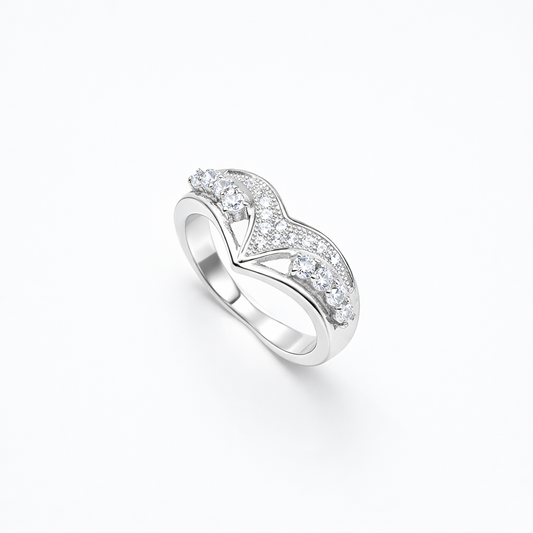 Chevron Milgrain PavÃ© Cluster Bypass Ring