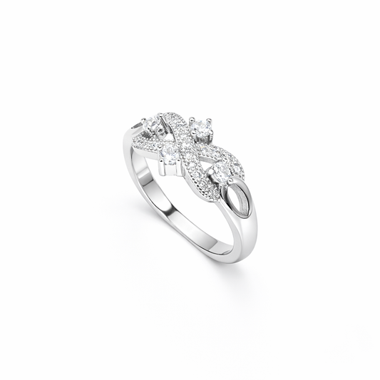 Pavé Infinity Knot Three-Stone Ring from TimelessWhims, view 1