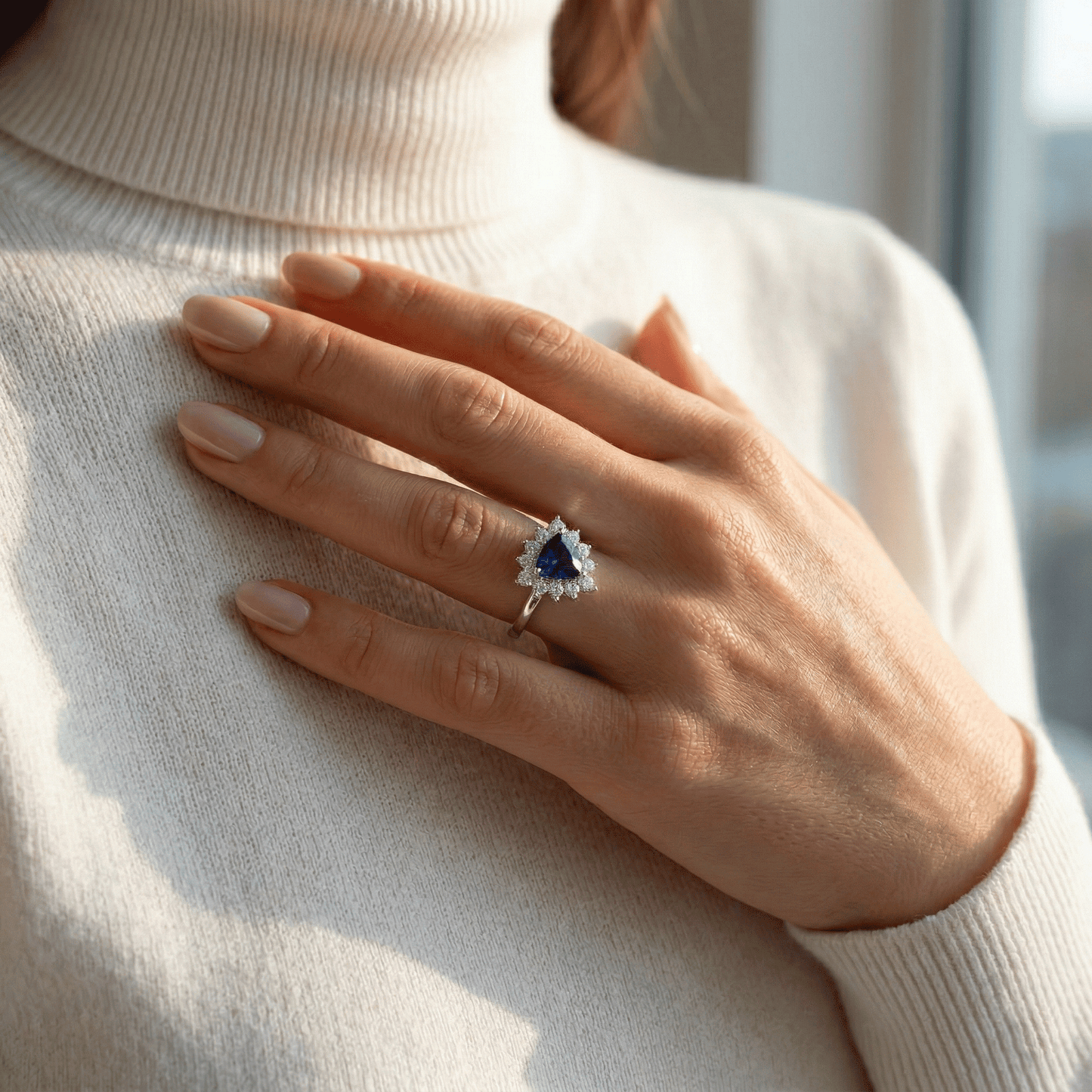 Trillion Sapphire Starburst Cluster Halo Ring from TimelessWhims, view 2