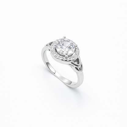 Round Solitaire Pavé Halo Celtic Knot Shoulder Ring from TimelessWhims, view 1
