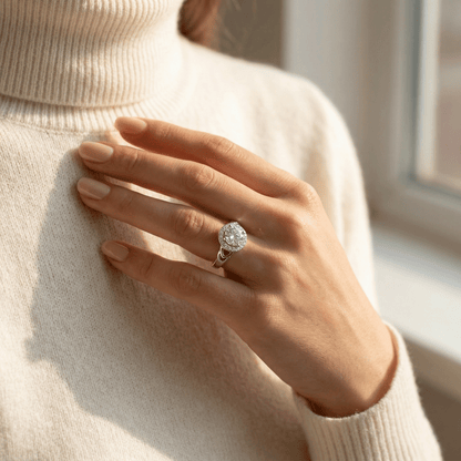 Round Solitaire Pavé Halo Celtic Knot Shoulder Ring from TimelessWhims, view 2