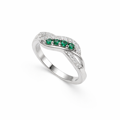 Emerald Five-Stone Pavé Twist Bypass Ring from TimelessWhims, view 1