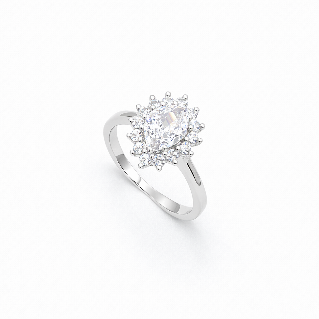 Heart Solitaire Starburst Cluster Halo Ring from TimelessWhims, view 1