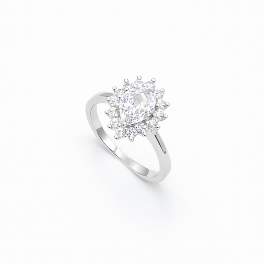 Heart Solitaire Starburst Cluster Halo Ring from TimelessWhims, view 1