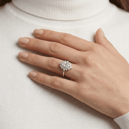 Heart Solitaire Starburst Cluster Halo Ring from TimelessWhims, view 2