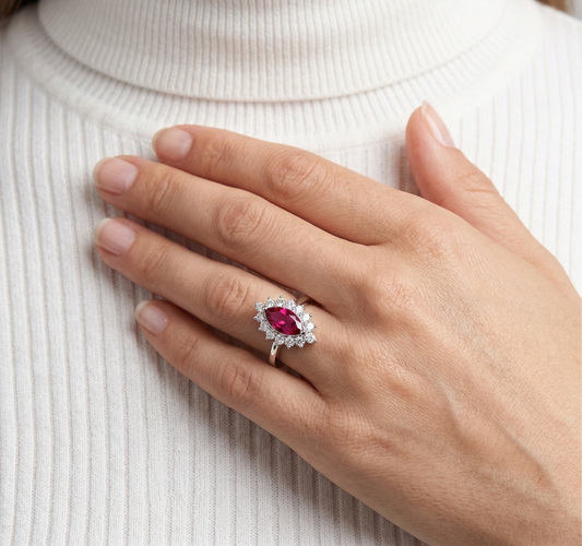 Marquise Ruby Starburst Cluster Halo Ring from TimelessWhims, view 2