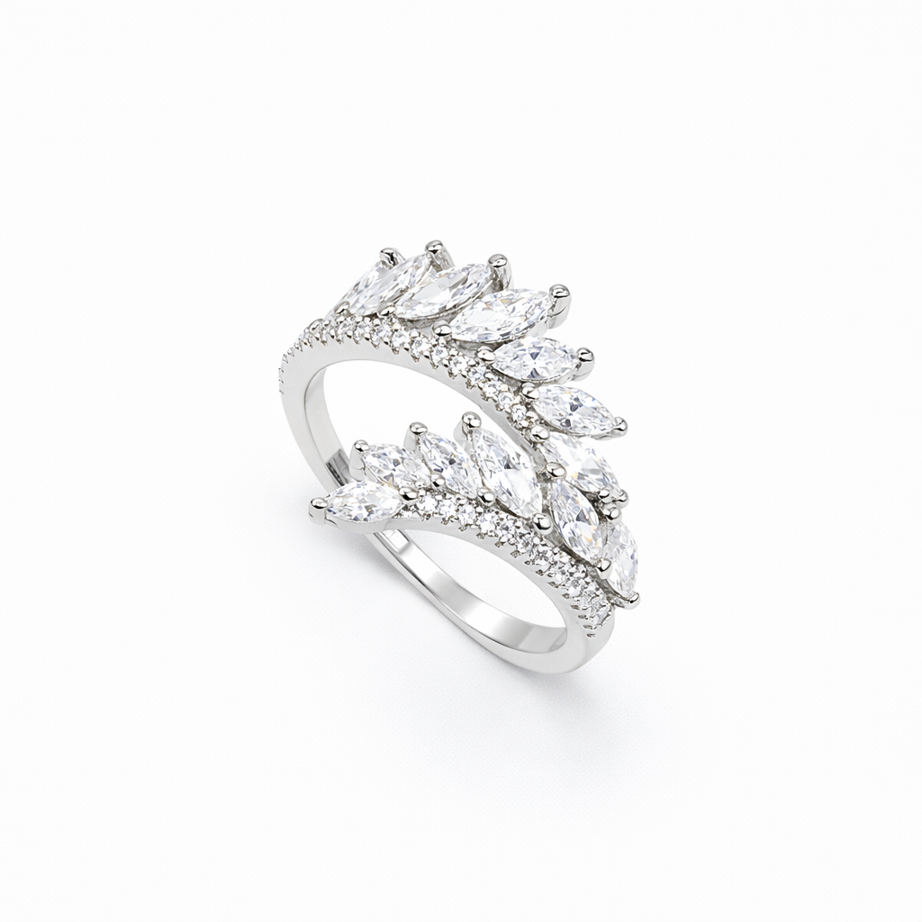Double Marquise Leaf Spray Open Bypass Ring from TimelessWhims, view 1