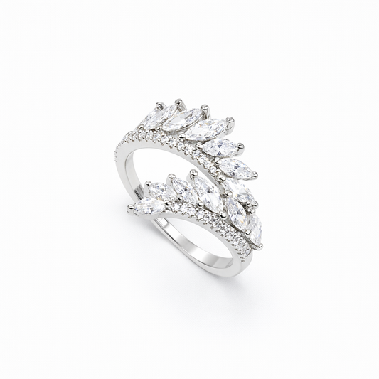 Double Marquise Leaf Spray Open Bypass Ring