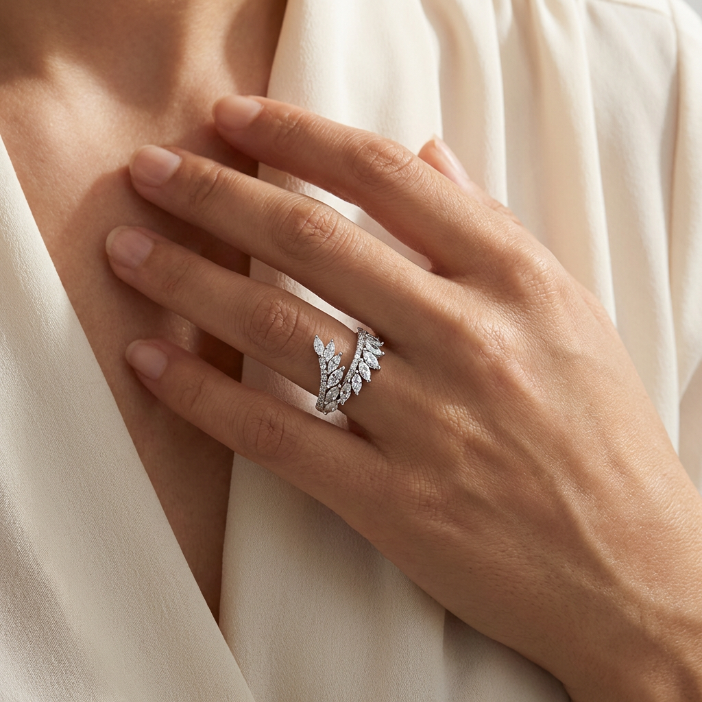 Double Marquise Leaf Spray Open Bypass Ring from TimelessWhims, view 2