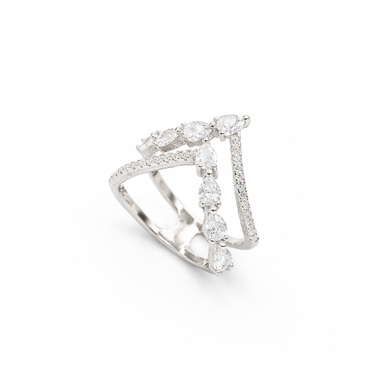 Pear Cascade Triple-Rail Open-Work Bypass Ring