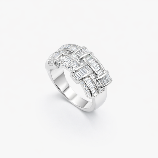 Baguette Basket-Weave Wide Band Ring