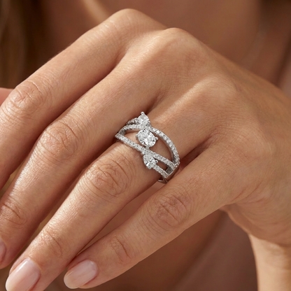 Oval Marquise Three-Stone Triple-Rail Bypass Ring from TimelessWhims, view 2