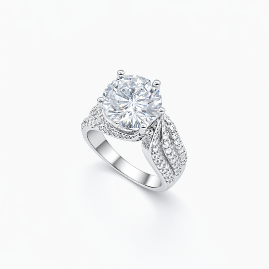 Oversized Round Solitaire PavÃ© Leaf Shoulder Ring
