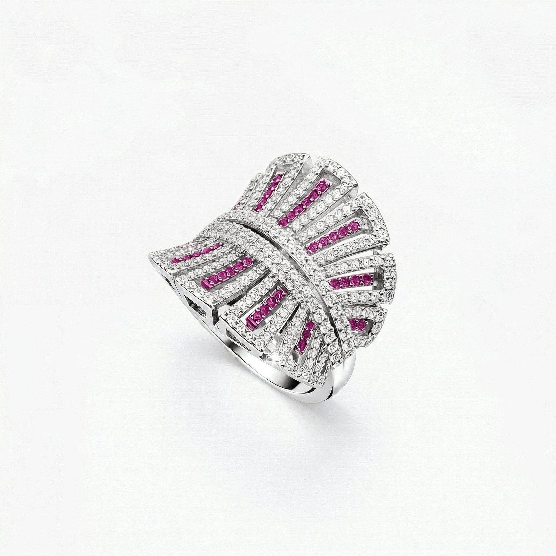 Ruby White Pavé Art Deco Fan Shield Cocktail Ring from TimelessWhims, view 1