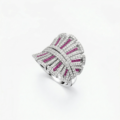 Ruby White Pavé Art Deco Fan Shield Cocktail Ring from TimelessWhims, view 1