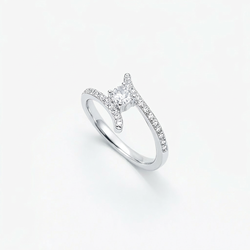 Round Solitaire Pavé Open Bypass Ring from TimelessWhims, view 1