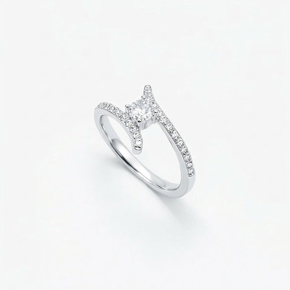 Round Solitaire Pavé Open Bypass Ring from TimelessWhims, view 1