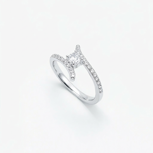 Round Solitaire PavÃ© Open Bypass Ring