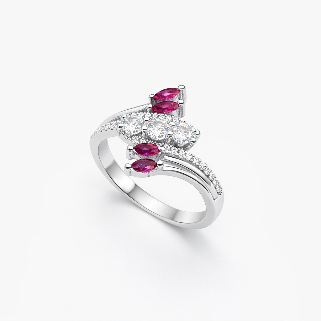 Ruby Marquise White Cluster Split-Shank Bypass Ring from TimelessWhims, view 1