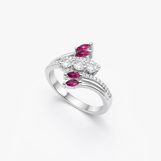Ruby Marquise White Cluster Split-Shank Bypass Ring